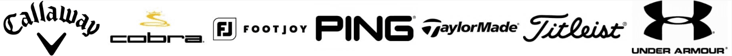 Top golf brands including Callaway, Cobra, FootJoy, PING, TaylorMade, Titleist, and Under Armour