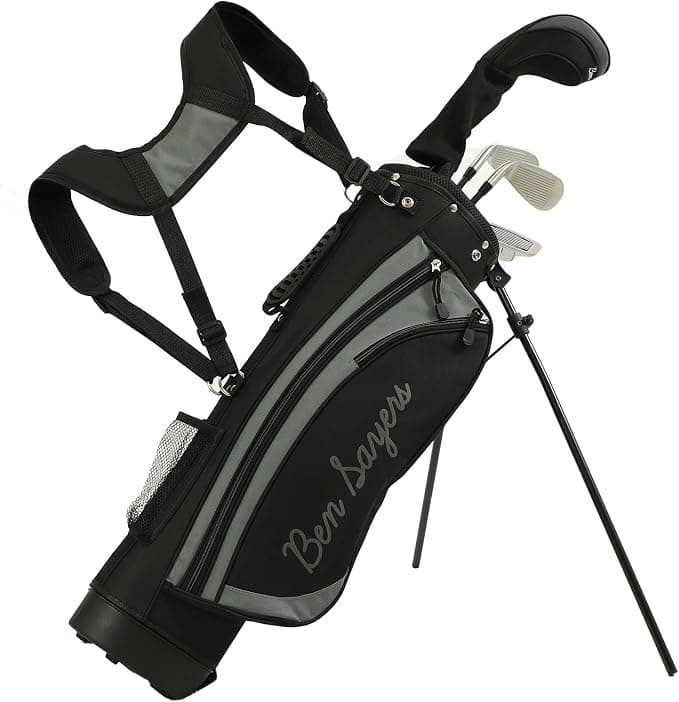 Ben Sayers Junior Stand Bag Golf Package Set | Kids Starter with 4 Clubs | Lightweight Graphite Shafts & Soft Grips | Oversize Driver, Irons, Putter, Bag & Headcovers