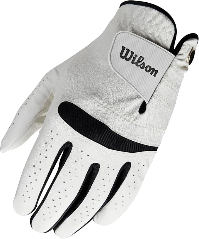 Wilson Feel Plus Men's Golf Glove, Made with Premium Leather, Provides Enhanced Grip and Sweat Control, Colour: White, Size: M (Left Hand)
