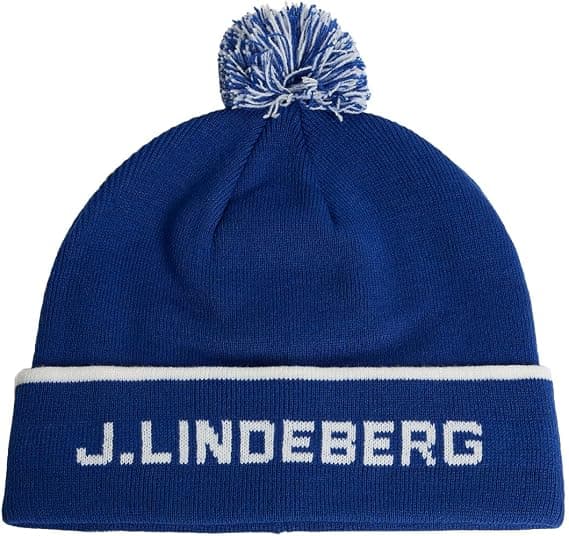 J.Lindeberg Mens Stripe Jacquard Warm Golf Beanie Bobble Hat