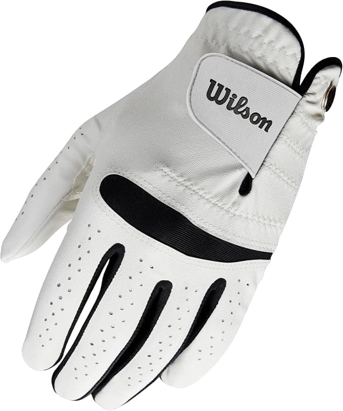 Wilson Feel Plus Men's Golf Glove, Made with Premium Leather, Provides Enhanced Grip and Sweat Control, Colour: White, Size: S (Left Hand)